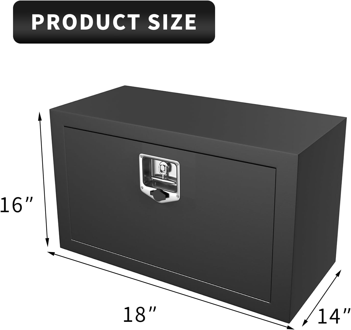 18 inch Underbody Tool Box,Steel Truck Tool Box for Pickup Truck,Utility Tractor,RV,Tool Chest for Storage & Organizer Heavy Duty Waterproof Black box w/Lock and Keys-18" x 14" x 16"