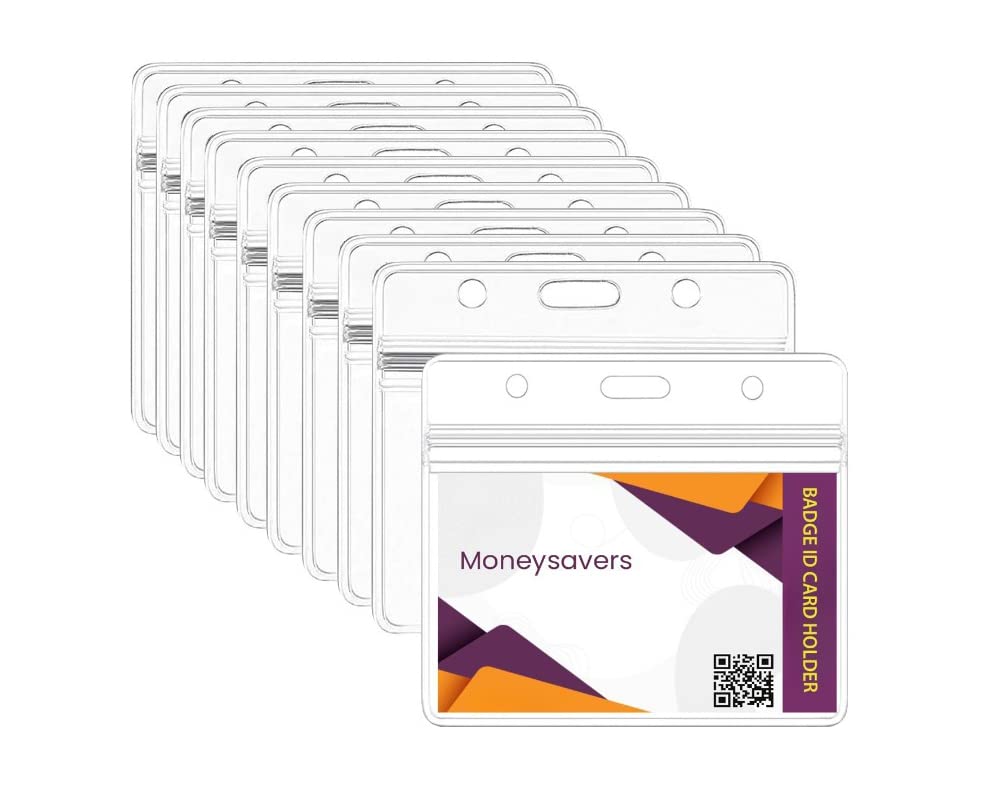 Moneysavers Clear Waterproof Silicone Badge Holders Name Tag Badge ID Card Holders (Horizontal, 10 Pcs)