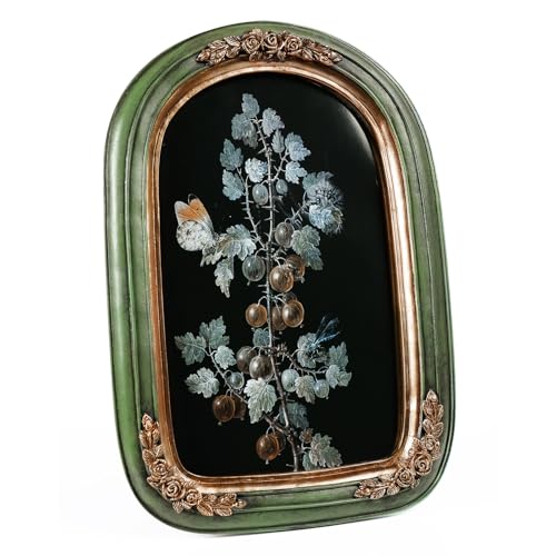8x10 Vintage Picture Frame, Green Vintage Arch Frames, Ornate Gold Flower Textured Hand-Crafted Resin with Glass Front Antique Photo Frame for Wall and Tabletop Display