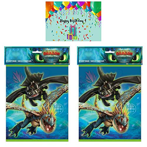 How To Train Your Dragon Party Favor Bags - Set of 16 Loot Bags Bundled with Birthday Card by JPMD Party House