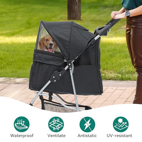 YITAHOME Haustierbuggy für mittelgroße Hunde, 4-Rad-Hundebuggy mit Aufbewahrungskorb, faltbarer Haustier-Reisewagen mit Getränkehalter und Aufbewahrungskorb (Schwarz)