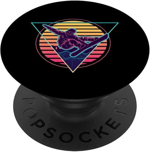 Retro Futuristic Snowboarder Synthwave Snowboarding PopSockets Adhesive PopGrip