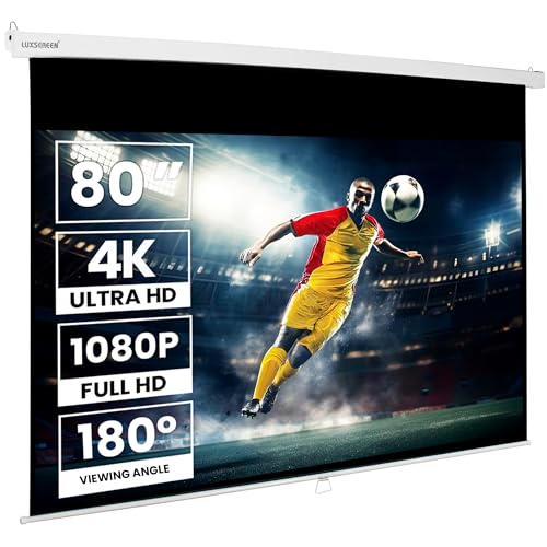 Pantalla de proyección Manual 80" 16:9 Pro Mural Luxscreen Superficie Blanco Mate de Gran luminosidad para proyector Compatible 4K 1080p valido para 4:3 y 16:9 Borde Negro (Pro) ✅