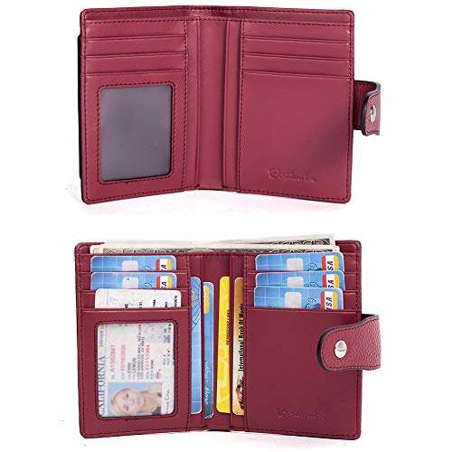 Bostanten Women Leather Wallet Rfid Blocking Small Bifold Zipper Pocket Wallet Card Case Purse With Id Window Red #TOP3