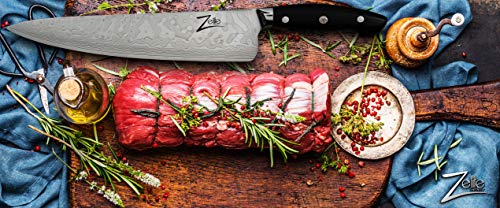 Zelite Infinity Chef Knife 10 Inch, Damascus Chef Knife, Chefs Knife, Chef's Knives, Japanese Chef Knife - Japanese Aus-10 Super Steel 45-Layer Damascus Knife - Deep 60Mm Blade - Leather Sheath #TOP5