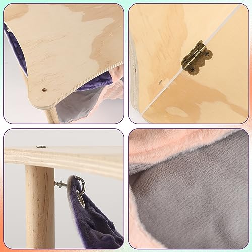 Image of Guinea Pig Hammock,Double Ferret Rat Hammock with Stand,2PCS Hanging Soft Small Animal Toys Sleeping Bed with Durable Wooden Stand for Chinchilla Bunny Hiding and Playing