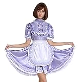 GOceBaby Women Hi Neck Frilly Maid Lockable Lavender Satin Dress Costume Crossdress (X-Large)