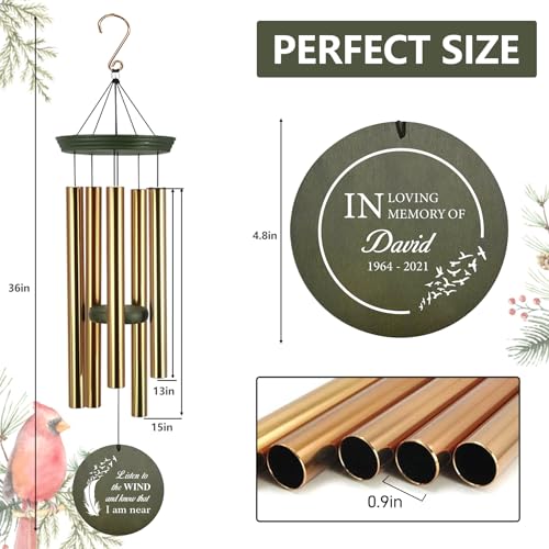 Image of ASTARIN Memorial Angel 36 inch Wind Chimes, Personalized Name Sympathy Wind Chime, in Memory of Loss Mom Loved One, Large Deep Tone Bereavement Windchimes for Outdoors Outside(Produced in Texas)