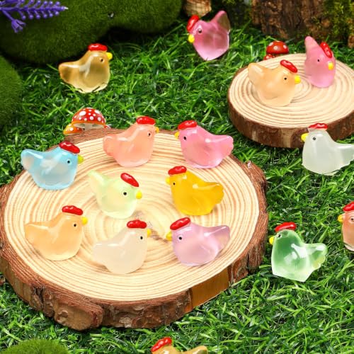 Image of JUNEBRUSHS 50 Pcs Mini Chickens Tiny Resin Chicken Luminous Hen Figurines Glow in The Dark Chicken Ornament for Crafts Home Garden Table Decor