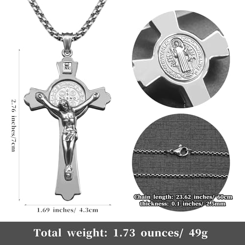 St Benedict Crucifix Necklace Saint Benedict Medal Cross Bless Safety Religious Pendant Gift for Men, Women, Family, Parent, Friend3