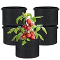 JJGoo 5 Pack Potato Grow Bags 10 Gallon with Flap, Heavy Duty Fabric with Handle, Non-Woven Planter Pot Plant Garden Bags to Grow Vegetables Tomato, Black