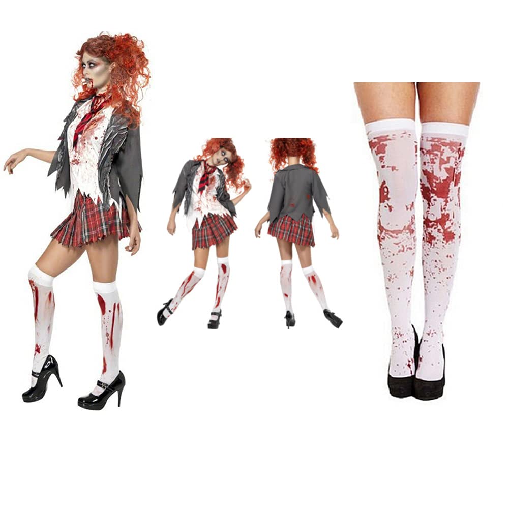 QUUPY 1 Pair Halloween Bloody Stockings Blood Stained Womens Stockings High Socks for Halloween Cosplay Costume - Image 2