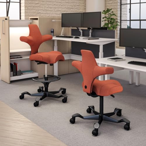 Image of HAG Capisco Sit to Stand Chair-Black Frame-Upholstered Burnt Red-with Foot Ring