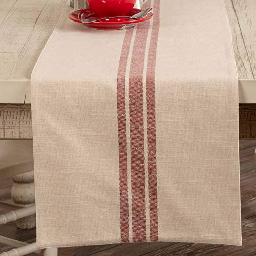 Market Place Red Grain Sack Stripe Table Runner, 13" X 36", Farmhouse Style, Gray And Cream Tabletop Décor #TOP4