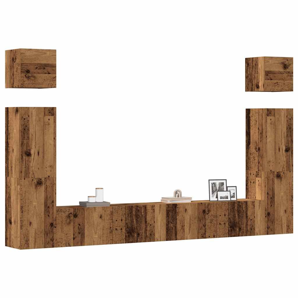 Set di 6 mobili per TV, montaggio a parete, effetto legno anticato, con vano portaoggetti, per soggiorno, credenza