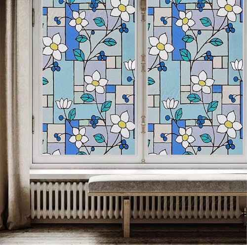 Image of WALLMATE Self Adhesive Window Film Frosted 3D Glass Door Window Frosted Film for Home /Office /Bathroom & Living Room Multicolor Frosted Film (16 x 175 Inch, Jasmin Flower)