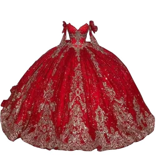 Glittery Tulle Gold Sequins Appliques Sweet 15 Very Puffy Dresses Long Sleeves Ball Gown Prom Formal Dress 2025