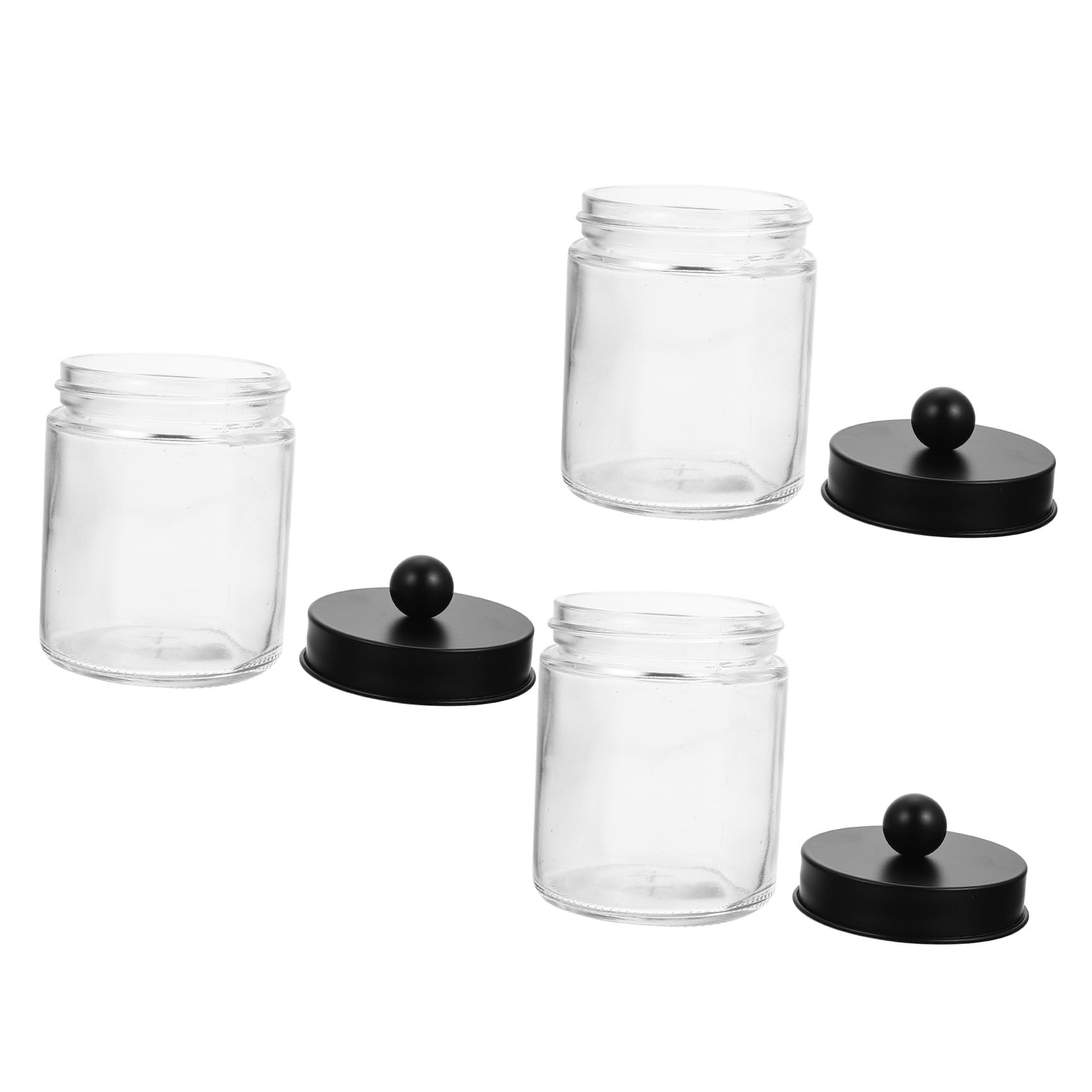 BESTOYARD Leichter Organizer mit Glatten Runden Kanten Glasbehälter mit Edelstahl Deckel 3 Stück Transparenter Wattebauschspender für Badezimmer und Verschiedene Orte