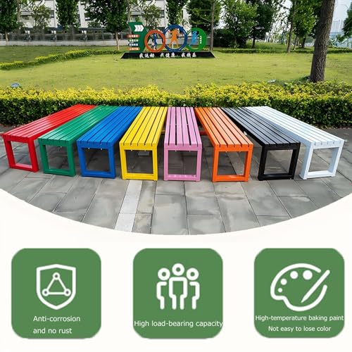Banco de jardín exterior de metal sin respaldo y 150 cm color amarillo para 2 plazas 7