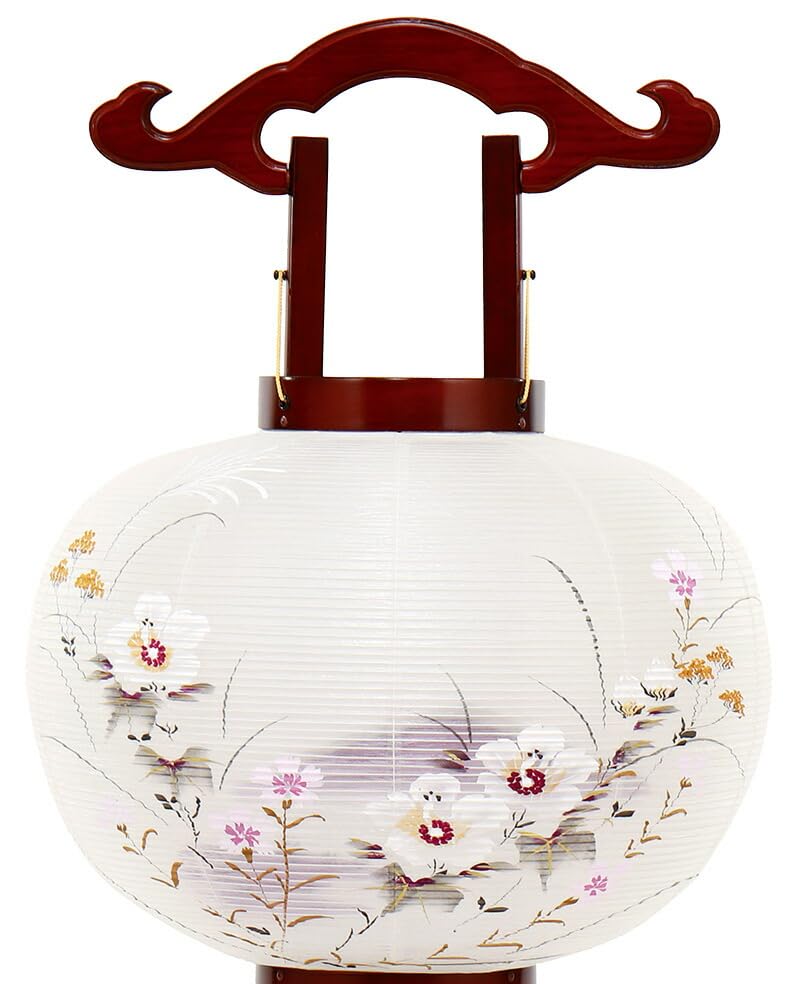 盆提灯 行灯 美吉野 絵入 大12号 風鎮付 電気コード式 絹