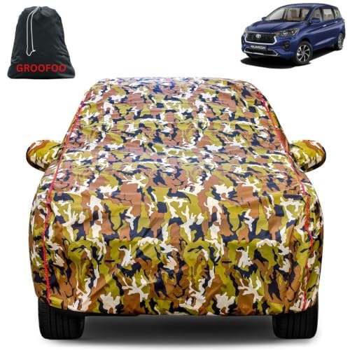 Image of Waterproof Car Body Cover with Mirror Pockets Compatible with Toyota Rumion Car Cover | Triple Stitch and UV & Dust Proof All-Weather Protection, (Army Red)