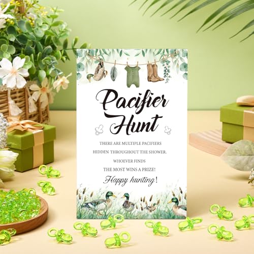Image of Thyle 51 Pcs Mallard Duck Pacifier Hunt Baby Shower Games Include Hunt Sign and 50 Acrylic Pacifiers for duck hunting Baby Shower Game Decoration Sets Gender Reveal newborn announcement Party Decor
