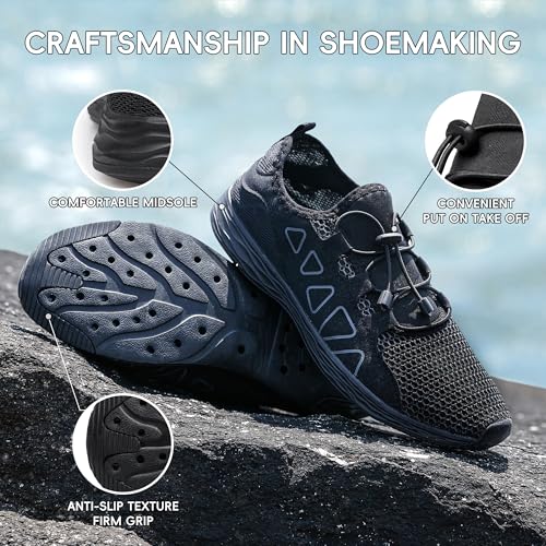Miniatura 3 de Zapatos De Agua Para Hombre Para Mujer - Secado Rápido Ligero Unisex Aqua Zapatos De Playa Deportes Descalzos, Color Negro, Talla 42 1 3 Eu