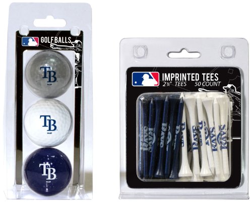 Team Golf MLB Tampa Bay Rays 3 Golf Balls and 50 Golf Tees Logo Imprinted Golf Balls (3 Count) & 2-3/4" Regulation Golf Tees (50 Count), Multi Colored