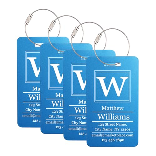 MeMeDIY Personalisierte Gepäckanhänger Aluminium mit Namens/Text/Logo und Adress Gravur Dauerhaft Wasserdicht Metallanhänger Reise-Tags für Koffer 1–4er-Pack Horizontales & Vertikales Modell B2