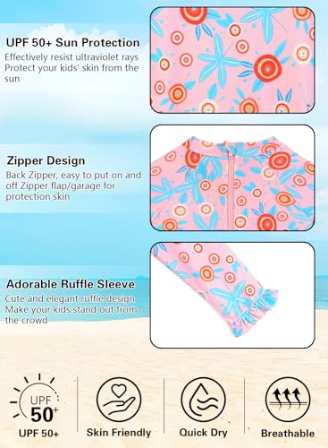 Image of Alakuoti Long Sleeve One Piece Ruffle Swimsuit for Toddler Girls Baby Girl Rashguard Shirt with UPF 50+ Sun Protection