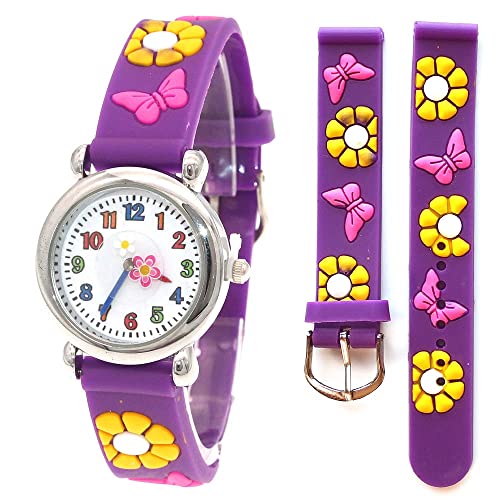 Reloj de niña Dibujos Animados en 3D Reloj de Mariposa Hermosa Reloj analógico Azul Reloj de Pulsera de Silicona para niñas y niños Relojes para niñas (Color : Rose)
