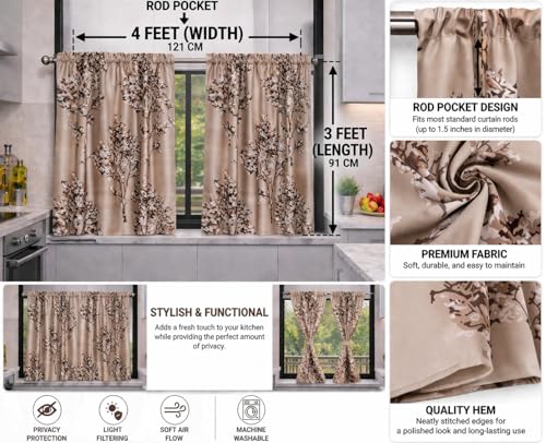 Image of Premium Light Filtering Valance Printed Rod Pocket Curtain (Half Window - 3ft Brown)