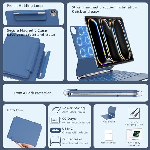 Image of RAYMCRAFT for iPad Pro 13-inch Case with Keyboard (M5 /M4, 2025 /2024), 11-Colors Backlight with Pencil Buckle, Stain-Resistant Surface, Magic Keyboard for iPad Pro 13 inch, Multi-Touch Trackpad, Steel Blue