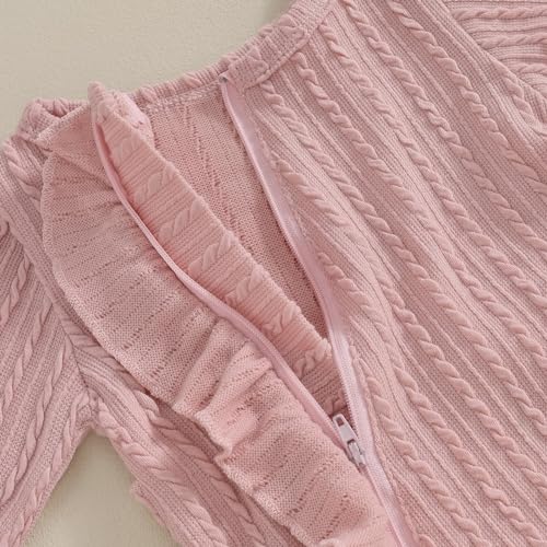 MoZiKQin Newborn Baby Girl Ruffle Romper Knit Sweater Footie Jumpsuit Long Sleeve Zipper Romper Cute Fall Winter Outfits4