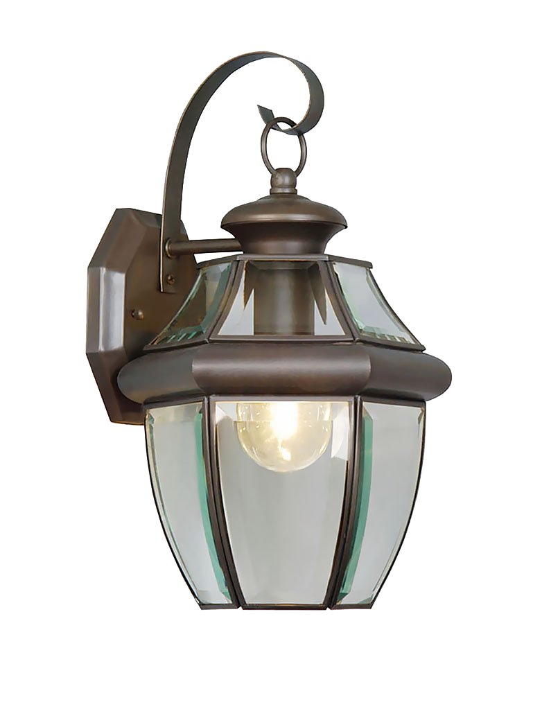 livex lighting 2151-07 monterey 1 light outdoor bronze finish solid brass wall lantern with clear beveled glass