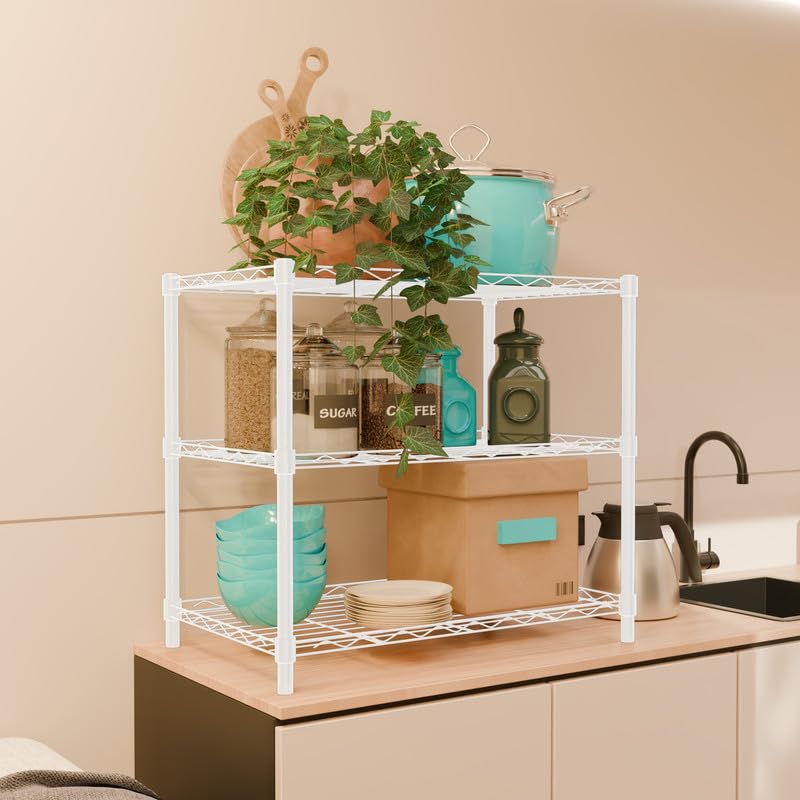 Image of 3-Shelves Counter Top Heavy Duty Steel Storage Rack | Multipurpose Shelving Unit for Kitchen, Home & Utility