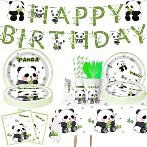 176Pcs Panda Birthday Party Supplies Set for Kids Baby Shower Birthday Decoration Panda Party Tableware Set Serves 20 Guests