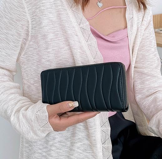 Womens Wallet Zip Around Clutch WalletBlocking PU Leather Bifold for Travel (Black)2