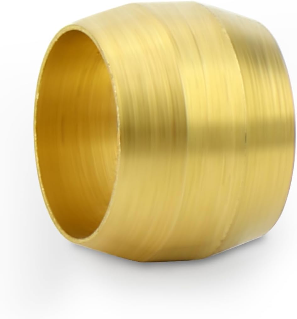 100PCS 1/4" Tube OD Brass Compression Fitting, Compression Sleeve Fitting Sleeve Ferrules for Air/Fuel/Water/Gas/Oil