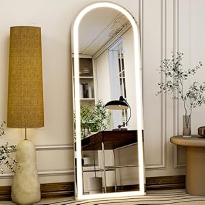 GLSLAND 20″ x 56″ LED Full Body Mirror – Arch Full Length Mirror Standing/Wall Mounted Mirrors with Light for Bedroom/Cloakroom – LED Dimmable & 3 Color Lighting