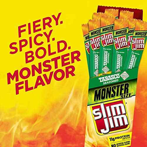 Slim Jim Monster Smoked Meat Sticks, Tabasco, Packed with Protein, 1.94 Oz. Sticks, 18 Count