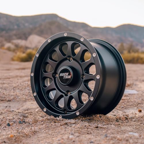 Image of RockTrix RT111 12in ATV Wheels Rims 12x7 Matte Black, 4x156 Bolt Pattern, 4+3 offset, Compatible with Polaris Sportsman RZR Ranger - 4 /156 (Set of 4)