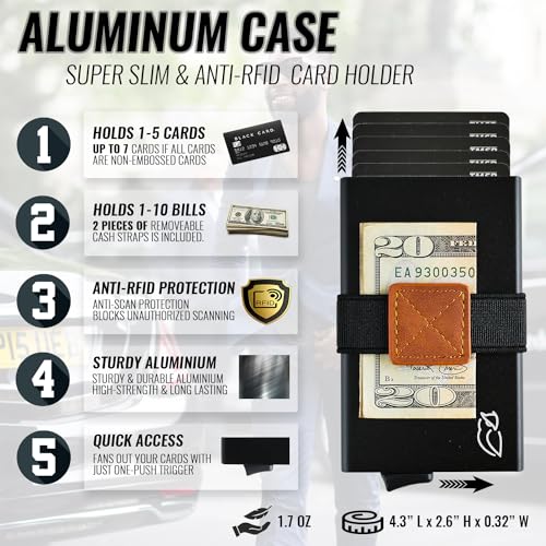 Minimalist Wallet for Men – RFID Blocking Wallet with Removable Leather Case and 2 Straps – Sleek Aluminum Credit Card Wallet Holder – Compact and Lightweight – Elegant Mens Slim Wallet2