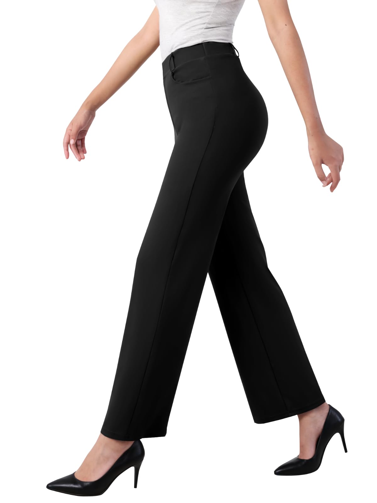 Glacspyg Damen Hohe Taille Straight Freizeithosen Elastische Business Arbeitshosen Elegante Stretch Weite Hosen mit Taschen