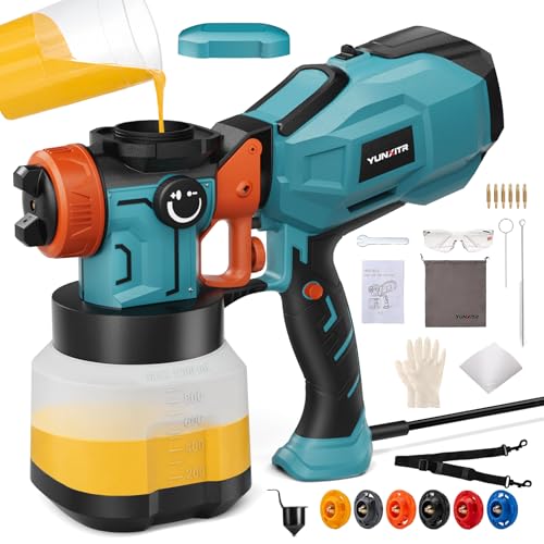 HVLP Paint Sprayer 1200W High Power Electric Spray Gun 6 Nozzles 3 Spray Patterns & 1200ml Large Container for Furniture Cabinets Walls Fences Garden & Outdoor