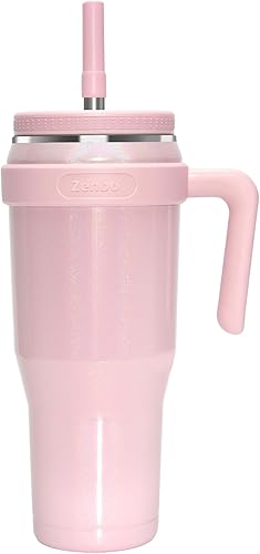 Miniatura 1 de Zenbo Vaso aislado de acero inoxidable con purpurina de 50 onzas con asa, tapa de rosca y pajilla, mantiene las bebidas frías hasta 34 horas, cabe