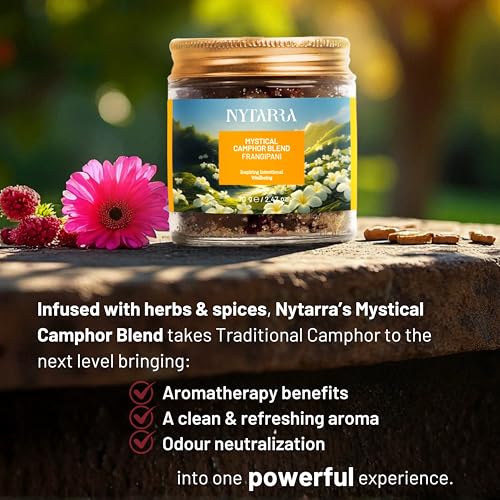 Image of Nytarra Mystical Camphor Blend Gift Box, Frangipani 150g | Ceramic Aroma Diffuser, Pure Kapooram, Tea Light Set Combo | for Meditation, Aromatherapy and Gifting | Kapoor Made with Herbs & Spices