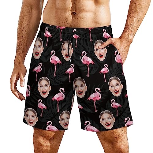 Cerburny Custom Face Mens Swim Trunks Personalized Beach Shorts Bathing Suit with Your Picture Printed Short with Pockets