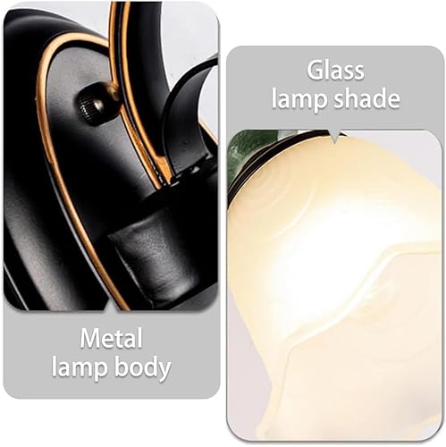 Miniatura 5 de Black Metal Retro Wall Light Glass Shade Hardwired Farmhouse Bedroom Bedside Light Fixture Indoor Hallway Living Room Sconce Vintage Edison Bulb