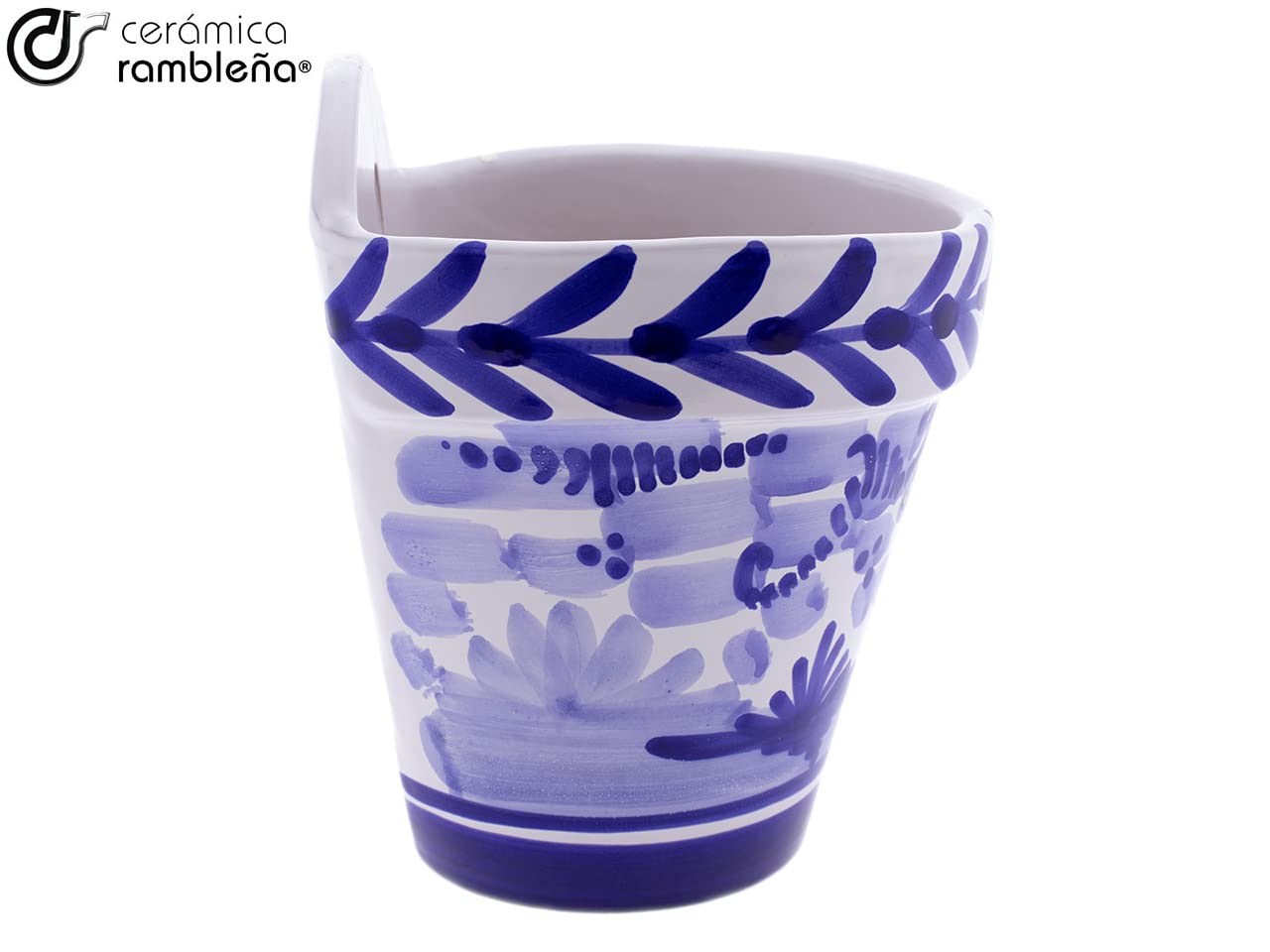 CERAMICZNA RAMBLEÑA | Wisząca doniczka na basen | Garnek błotny do zawieszenia | Doniczkowe patio z kordoby Blue Montera - Model D118 | 100% Ręcznie zdobione | 16.5x15x18 cm